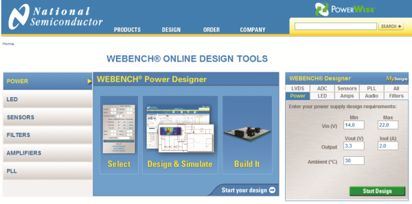 National Semiconductor Webench do projektowania zasilaczy impulsowych